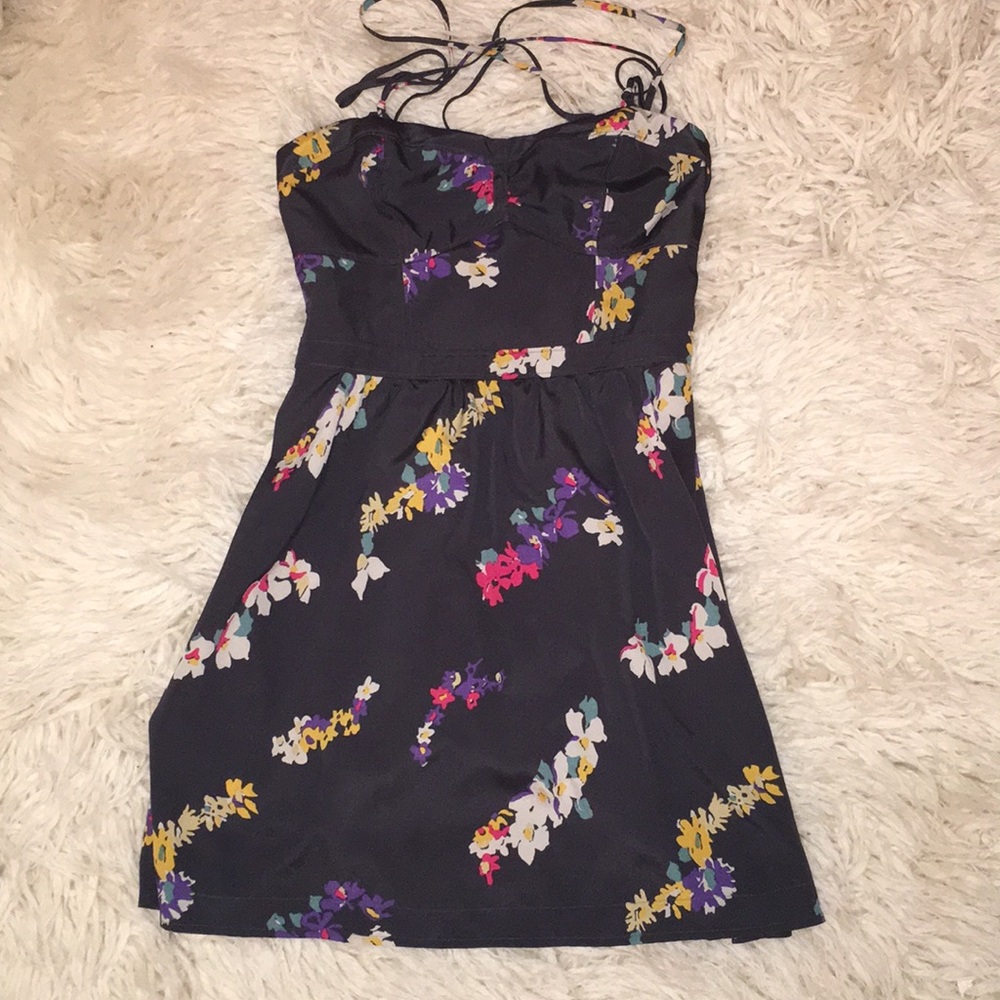 Grey Floral Print Adjustable Strap Tie Dress